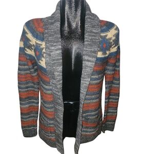 Roxy Multicolored Aztec Southwestern Knit Open Front Cardigan Size S